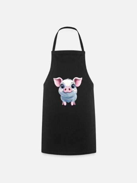 Glückliches rosa Schweinchen - Kochschürze - Schwarz
