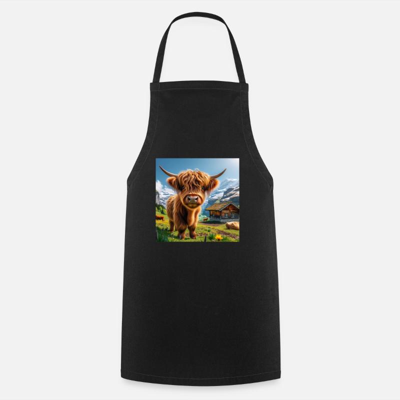 Highland cow, looking even cuter and sweeter - Cooking Apron - black