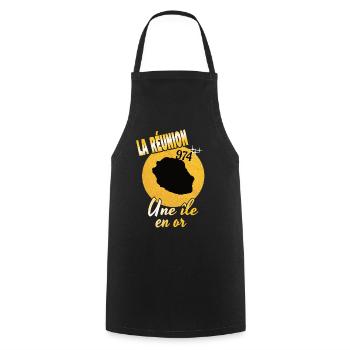 Belle idee cadeau La Réunion 974 une ile en or - Tablier de cuisine - noir - Devant - AI Model Male 185 dark (185cm)