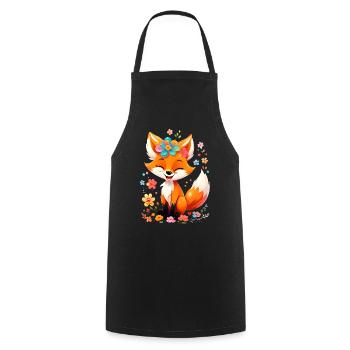 Fox Cute Cute Nature Woodland Animal Drawing Flowers - Cooking Apron - black - Front - AI Model Male 185 dark (185cm)