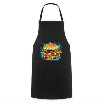 Cheeseburger Splash - Kochschürze - Schwarz - Vorne - AI Model Male 185 dark (185cm)