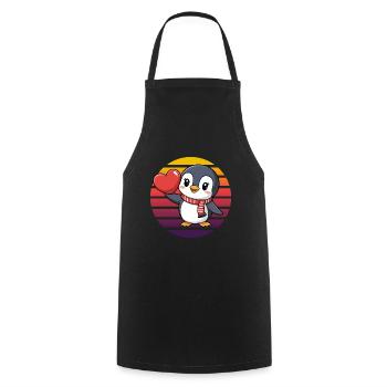 Pingouin avec coeur - Rétro Vintage Sunset - Tablier de cuisine - noir - Devant - AI Model Male 185 dark (185cm)