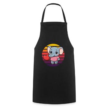 Éléphant avec coeur - Rétro Vintage Sunset - Tablier de cuisine - noir - Devant - AI Model Male 185 dark (185cm)