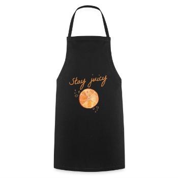 Stay juicy half orange juice fruity summer color - Cooking Apron - black - Front - AI Model Male 185 dark (185cm)