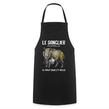 Le sanglier m'appelle Humour Chasseur Gros Gibier - Tablier de cuisine - noir - Devant - AI Model Male 185 dark (185cm)