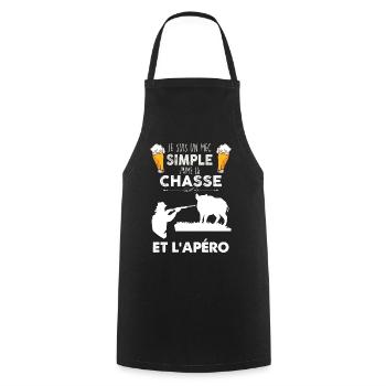 Chasse et apéro Pour un Mec Simple - Tablier de cuisine - noir - Devant - AI Model Male 185 dark (185cm)