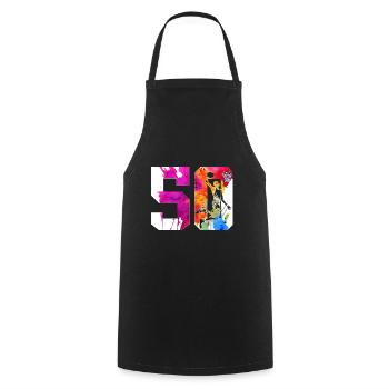 50TH BIRTHDAY BASKETBALL NUMBER 50 - Cooking Apron - black - Front - AI Model Male 185 dark (185cm)