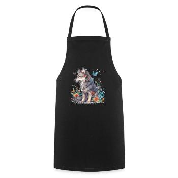Wolf mit Blumen und Schmetterlingen - Kochschürze - Schwarz - Vorne - AI Model Male 185 dark (185cm)