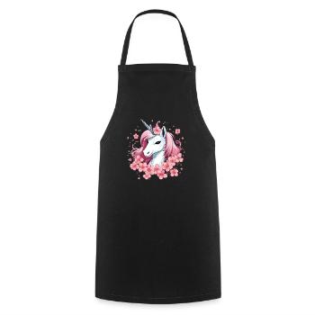 Unicorn with cherry blossoms - Cooking Apron - black - Front - AI Model Male 185 dark (185cm)