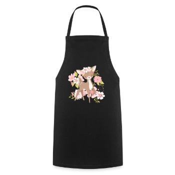 Flowers Fawn - Cooking Apron - black - Front - AI Model Male 185 dark (185cm)