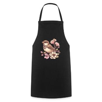 Moineau sur branche de fleur - Tablier de cuisine - noir - Devant - AI Model Male 185 dark (185cm)