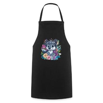 Blumenwolf Cartoon-Stil - Kochschürze - Schwarz - Vorne - AI Model Male 185 dark (185cm)
