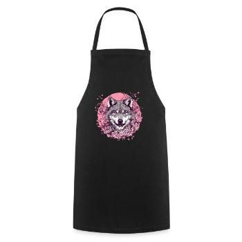 Wolf with cherry blossoms - Cooking Apron - black - Front - AI Model Male 185 dark (185cm)