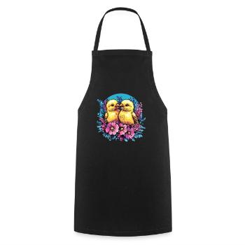 Deux poussins en fleurs - Tablier de cuisine - noir - Devant - AI Model Male 185 dark (185cm)