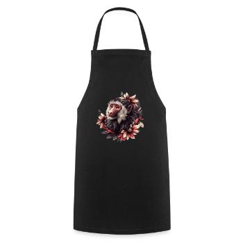 Baboon with flower frame - Cooking Apron - black - Front - AI Model Male 185 dark (185cm)