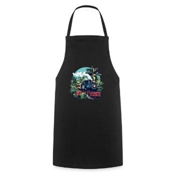 Steam locomotive through palm trees - Cooking Apron - black - Front - AI Model Male 185 dark (185cm)