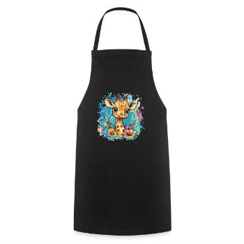 Girafe joyeuse avec des fleurs - Tablier de cuisine - noir - Devant - AI Model Male 185 dark (185cm)