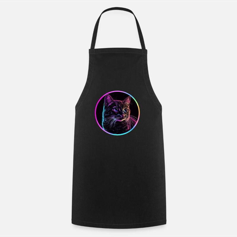 Chat néon en cercle - Tablier de cuisine - noir