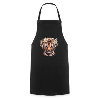 Tiger mit Blumenkranz - Kochschürze - Schwarz - Vorne - AI Model Male 185 dark (185cm)
