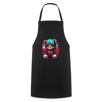 Streetstyle Bär vor Zug - Kochschürze - Schwarz - Vorne - AI Model Male 185 dark (185cm)