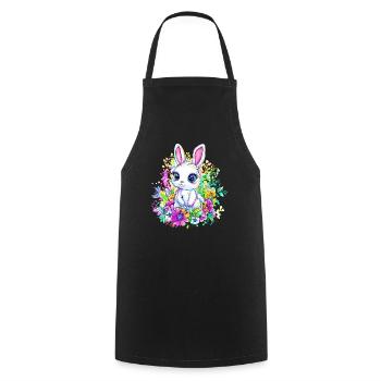 Regenbogen-Hase im Blumenfeld - Kochschürze - Schwarz - Vorne - AI Model Male 185 dark (185cm)