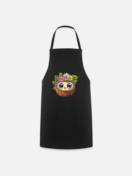 Kokosnuss mit Blumenkrone - Kochschürze - Schwarz