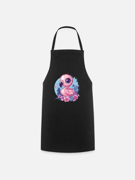 Flamingo mit Blumendeko - Kochschürze - Schwarz