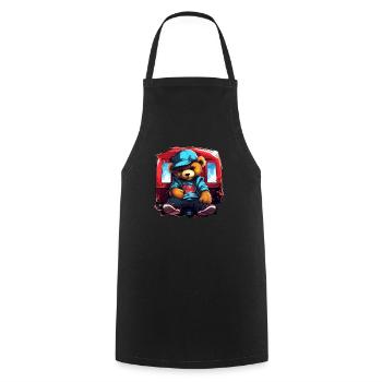Streetwear-Teddybär vor Zug - Kochschürze - Schwarz - Vorne - AI Model Male 185 dark (185cm)