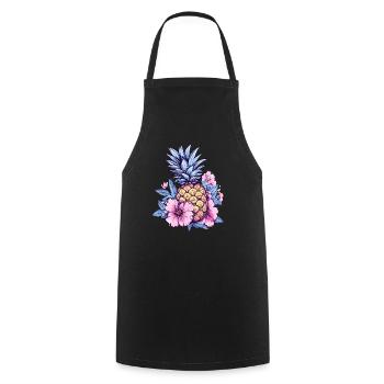 Ananas mit Rosa Blüten - Kochschürze - Schwarz - Vorne - AI Model Male 185 dark (185cm)
