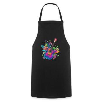 Guitare colorée avec des fleurs - Tablier de cuisine - noir - Devant - AI Model Male 185 dark (185cm)