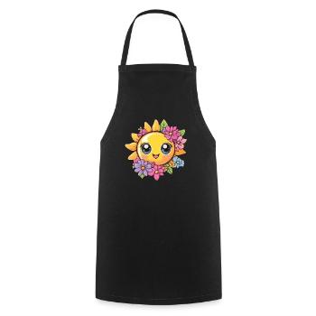 Soleil avec couronne de fleurs - Tablier de cuisine - noir - Devant - AI Model Male 185 dark (185cm)