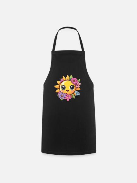 Sonnenschein mit Blumenkranz - Kochschürze - Schwarz
