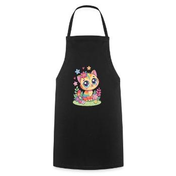 Chat arc-en-ciel avec des fleurs - Tablier de cuisine - noir - Devant - AI Model Male 185 dark (185cm)