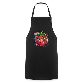 Cheerful strawberry colorful - Cooking Apron - black - Front - AI Model Male 185 dark (185cm)