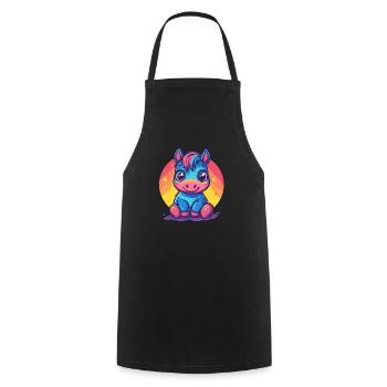Poney coloré au coucher du soleil - Tablier de cuisine - noir - Devant - AI Model Male 185 dark (185cm)