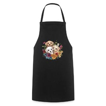 Puppies in a sea of flowers - Cooking Apron - black - Front - AI Model Male 185 dark (185cm)