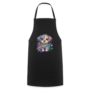 Colorful fantasy dog with flowers - Cooking Apron - black - Front - AI Model Male 185 dark (185cm)