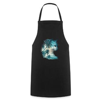 Coastal cat with palm trees - Cooking Apron - black - Front - AI Model Male 185 dark (185cm)