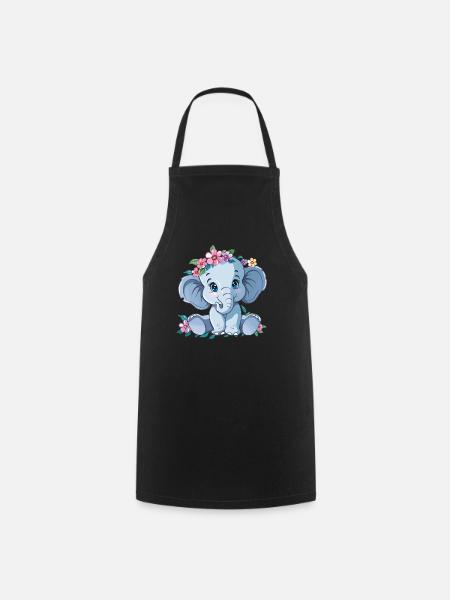 Blumenbaby Elefant - Kochschürze - Schwarz