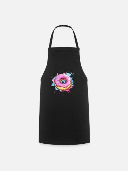 Donut mit pinker Glasur - Kochschürze - Schwarz