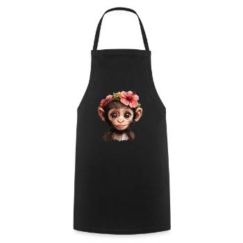 Singe mignon avec des fleurs - Tablier de cuisine - noir - Devant - AI Model Male 185 dark (185cm)