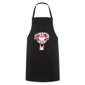 Flamingo with flower wreath - Cooking Apron - black - Front - AI Model Male 185 dark (185cm)