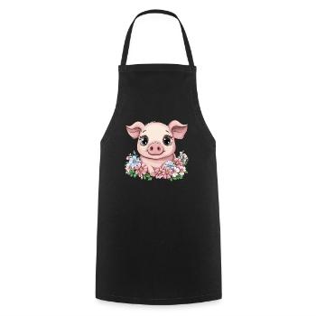 Cochon heureux - Tablier de cuisine - noir - Devant - AI Model Male 185 dark (185cm)