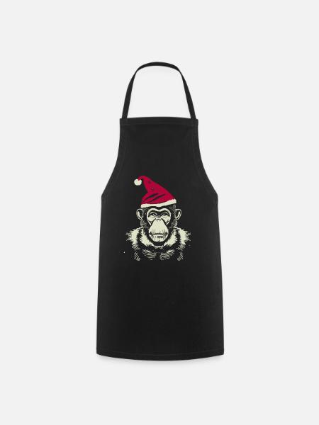 Affe mit Weihnachtsmütze, Tier, Tiermotive - Kochschürze - Schwarz