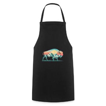 Natur Büffel Bison Retro Berg 70er 80er Silhouette - Kochschürze - Schwarz - Vorne - AI Model Male 185 dark (185cm)