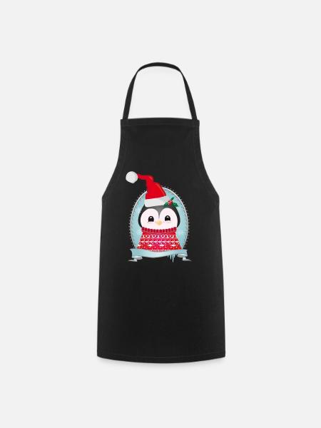 weihnachtlicher Pinguin mit Strickpullover & Mütze - Kochschürze - Schwarz
