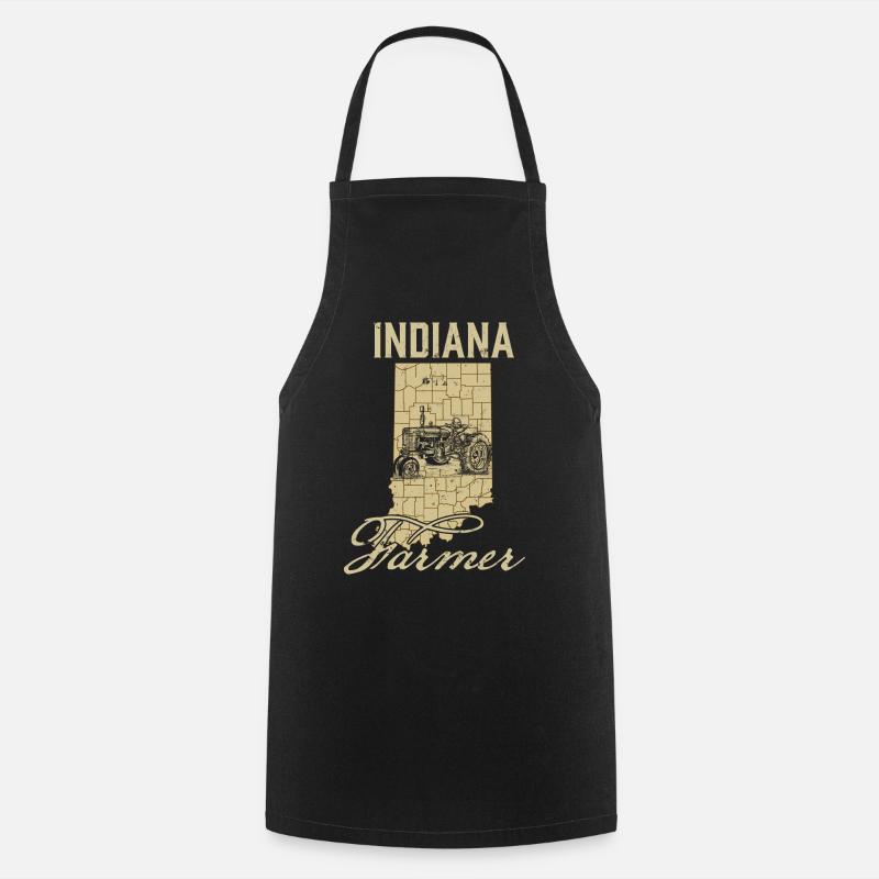 Indiana Farmer Tractor Lover State Map Farming Loc - Cooking Apron - black