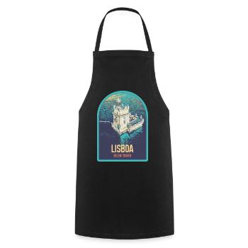 Illustration Belém Tower Lisbon, Aerial View - Cooking Apron - black - Front - AI Model Male 185 dark (185cm)