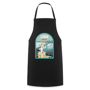 Christ the King Lisbon: View of the 25th of April Bridge over the Tagus River - Cooking Apron - black - Front - AI Model Male 185 dark (185cm)