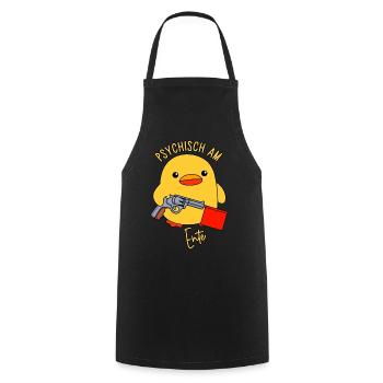 Ente Spielzeugpistole Knallfahne Psychisch am Ente - Kochschürze - Schwarz - Vorne - AI Model Male 185 dark (185cm)